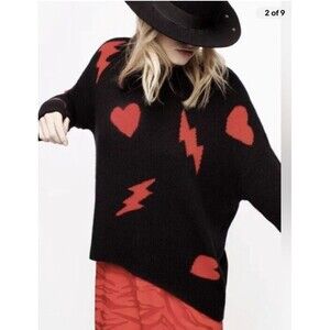 ZADIG & Voltaire Marcus Bis Black Red Cashmere Oversized Sweater Size S
